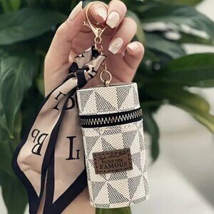 ⭐️NWT White Zipper Bag Charm Coin Purse Or Cosmetic Holder With Tied On Scarf